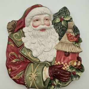 Vintage Fitz and Floyd Hand-Painted Ceramic Santa Claus Wall Plaque